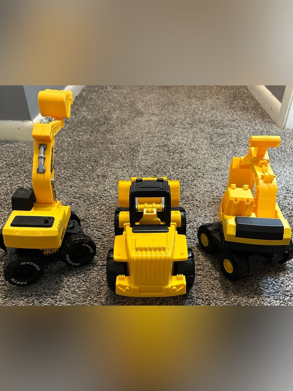 3 Earth Movers Toy Construction Trucks, Excavator, and Loader Set